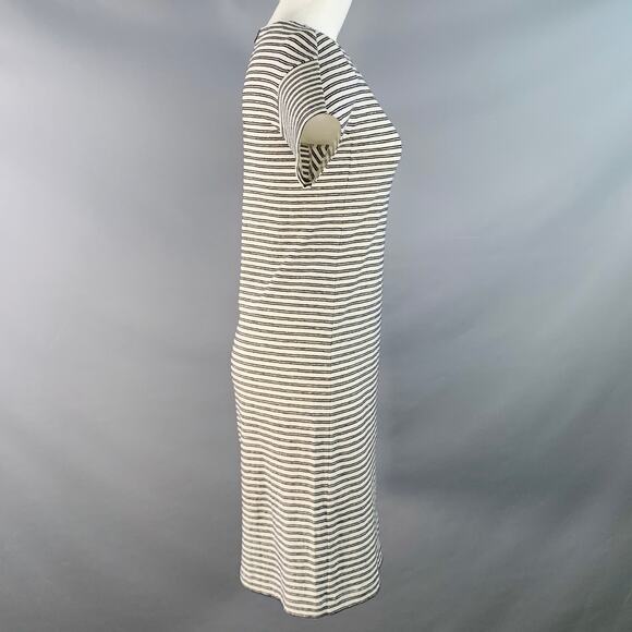 THEORY Size S Adiany B White Navy Linen Cotton Blend Stripe Midi T-Shirt Dress - Picture 3 of 11
